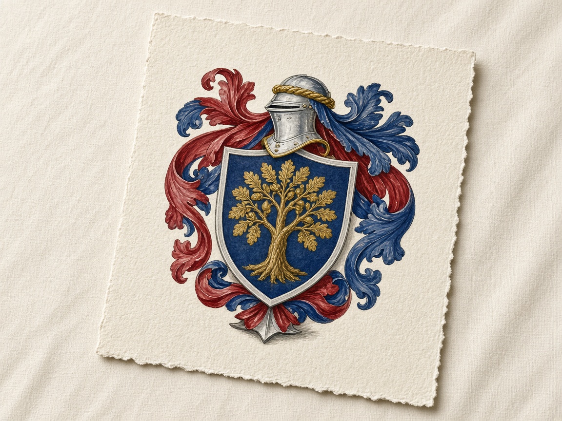Unframed archival print of an oak-tree achievement on cotton paper.